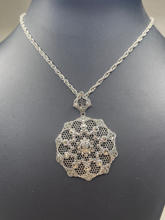 Judith Jack Jewelry - Judith Jack Sterling Silver Marcasite Large Statement Pendant Necklace